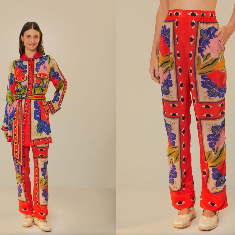 Farm Rio Surreal Scarf Pajama Trousers Pull-on Pants - Picture 3 of 15